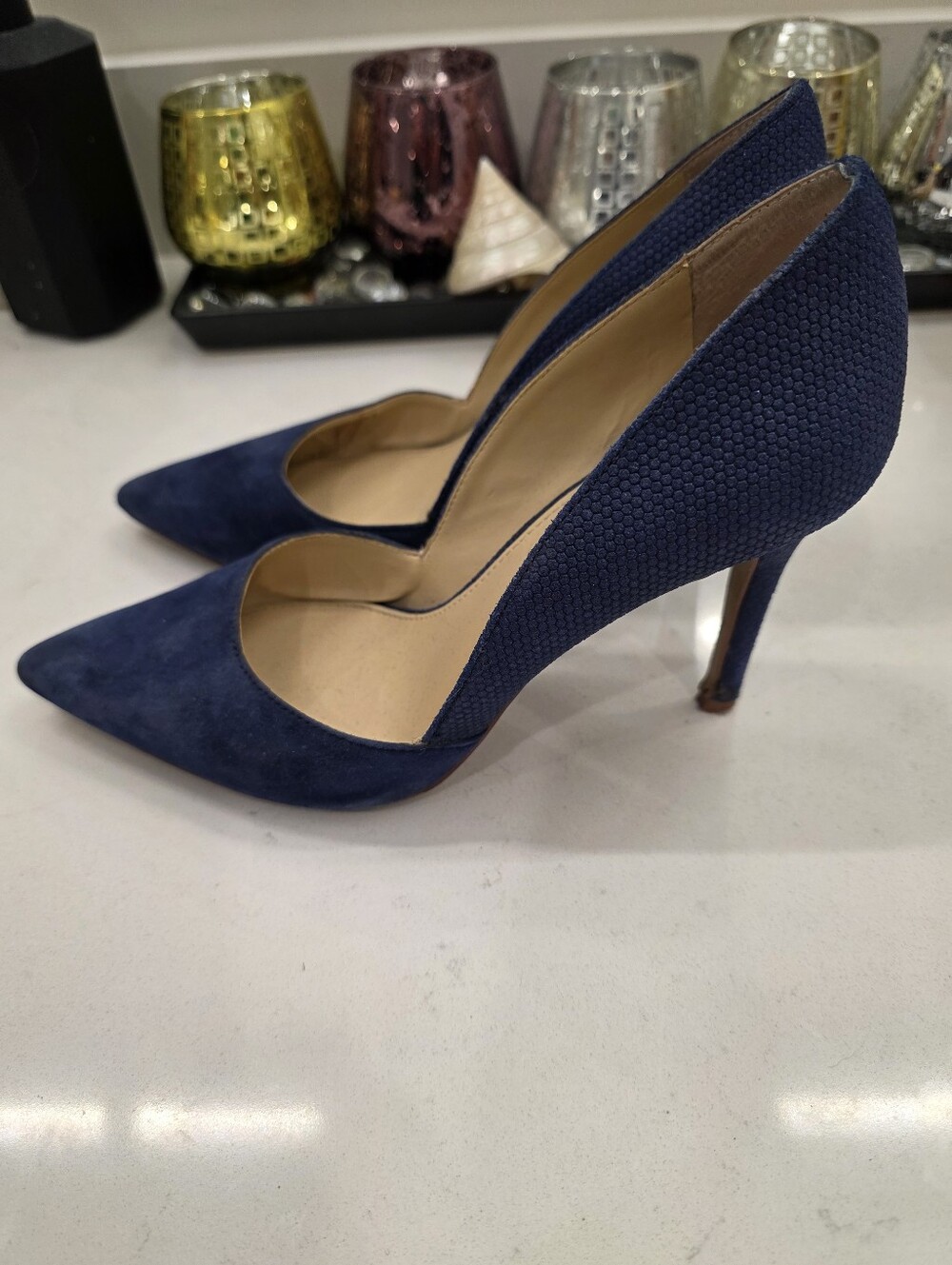 Vince Camuto VP-airmosah D'orsay Navy Pointed Toe Suede Heels 6.5